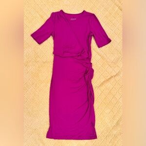 Betabrand Drape Jersey Dress (Magenta Haze) | Stretchy Faux Wrap Side Twist | S